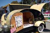 Vintage 1946 Kit Teardrop Trailer ready for camping at the beach 